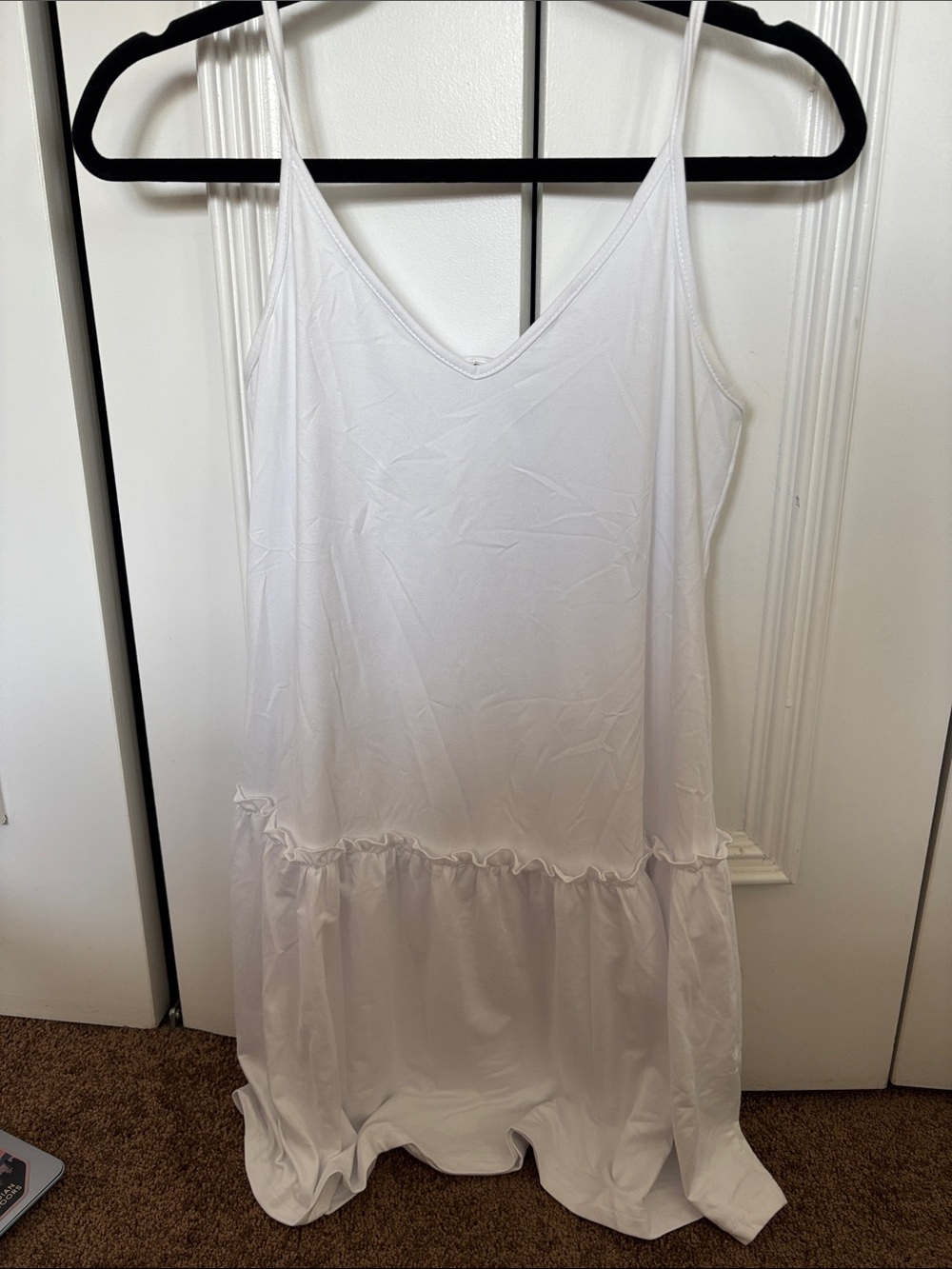 White Sleeveless V-Neck Ruffle Hem Dress